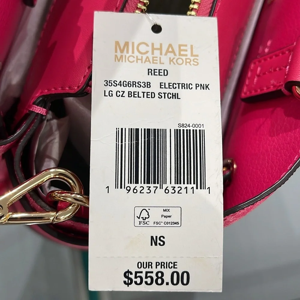 MICHAEL KORS  Reed Large Graphic Logo Belted Satchel Electric Pink  NWT